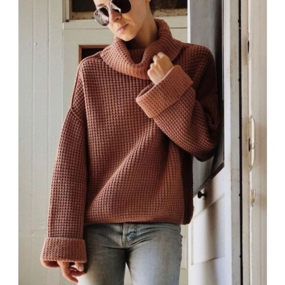 Free People Park City Terracotta Brown Pullover Knit Sweater Womens Large - Picture 1 of 13